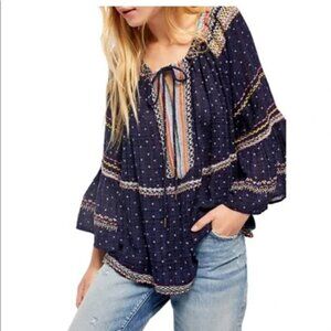 Free People Talia Embroidered Blouse top oversized flowy flared sleeves XS